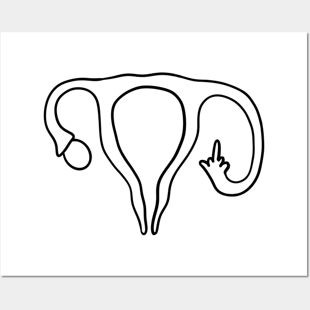 Middle finger uterus lineart black Wall Art by Mermaidssparkle